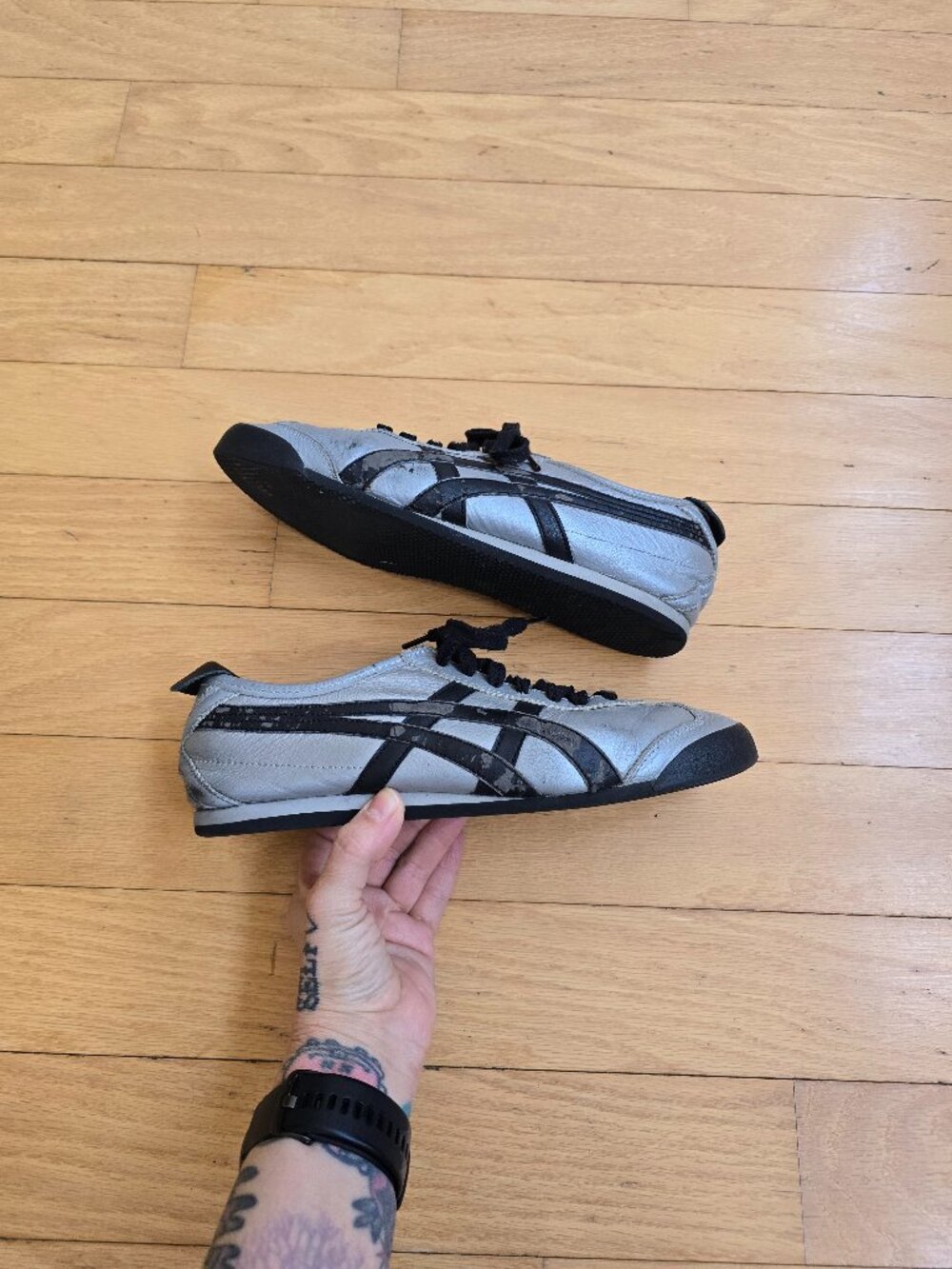 Onitsuka Tiger Mexico 66 'Gunmetal Silver Black' leather retro sneakers MENS 7.5